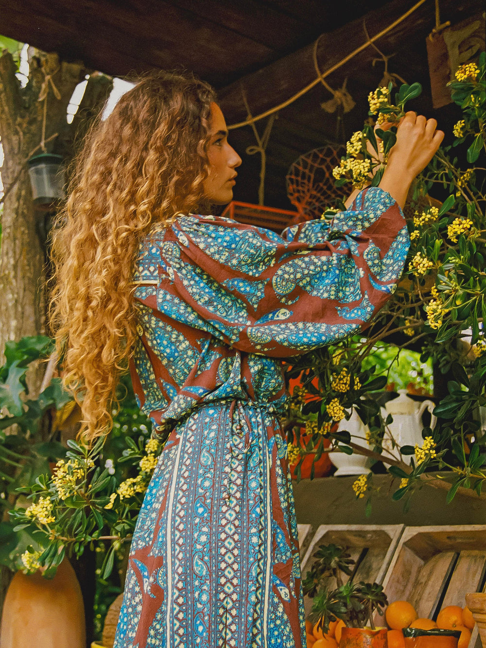 calico lace up maxi smock dress | Boteh