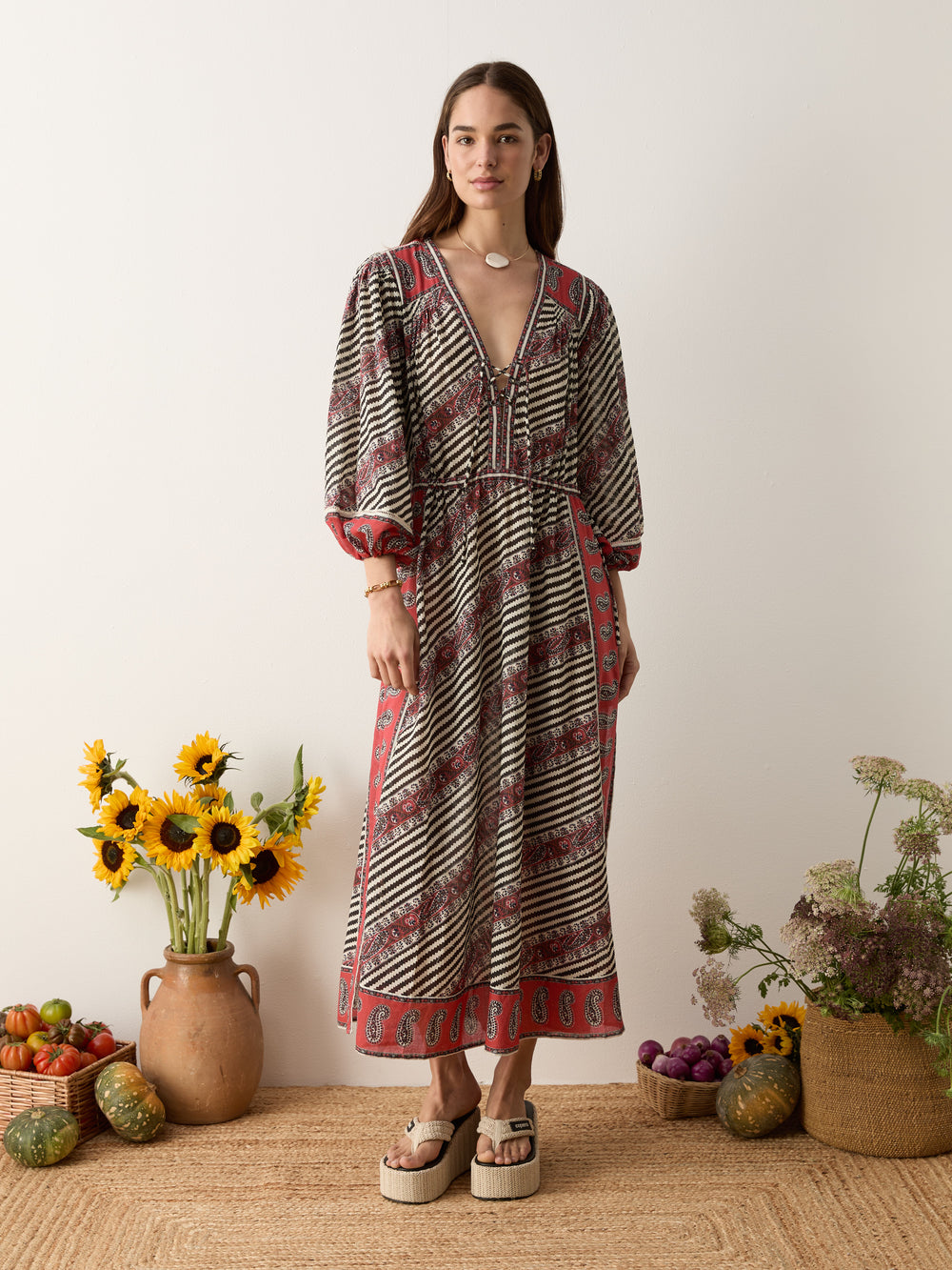 marquee lace up maxi smock dress