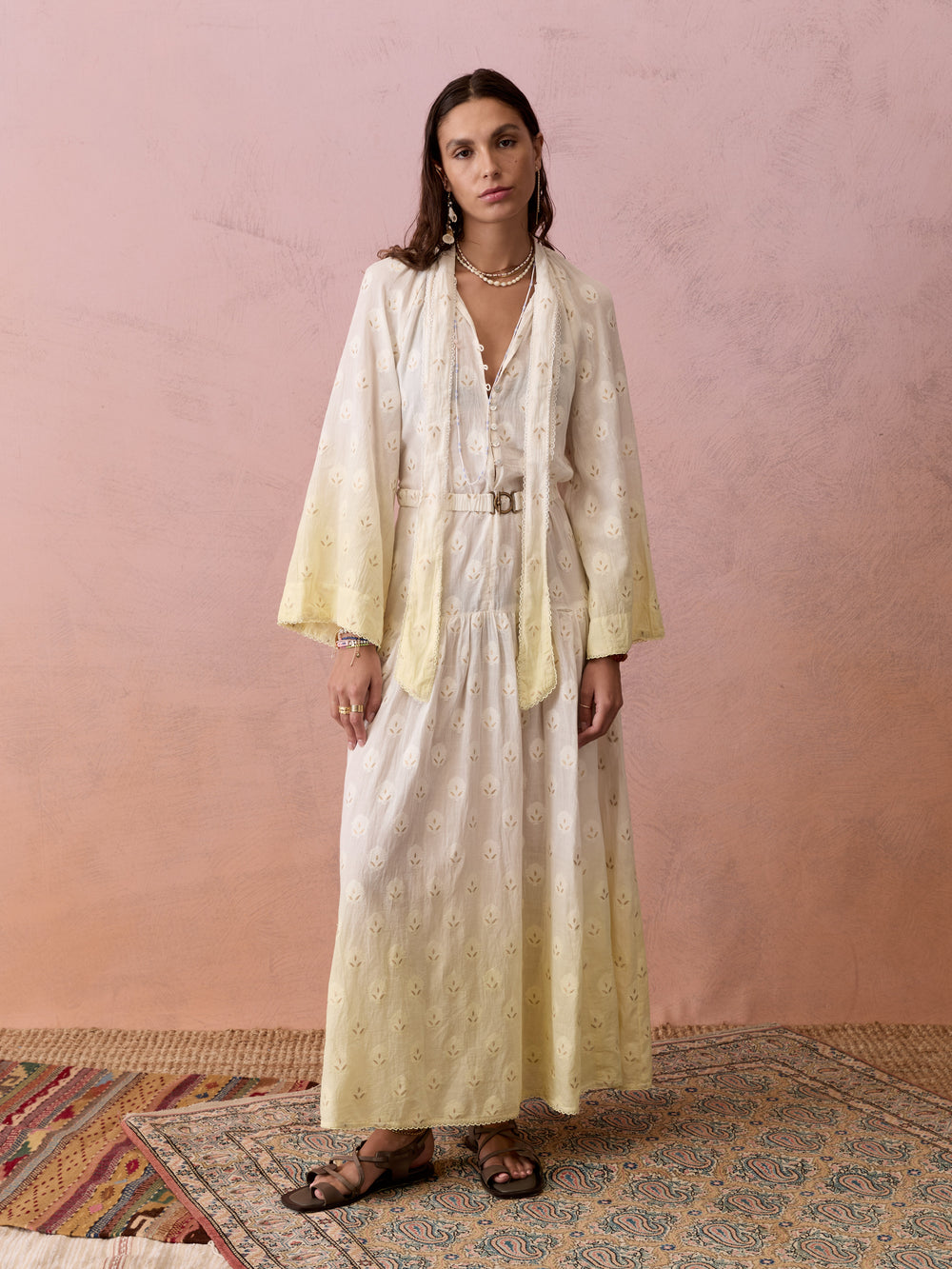 Vespara Wide Sleeve Maxi Smock Dress