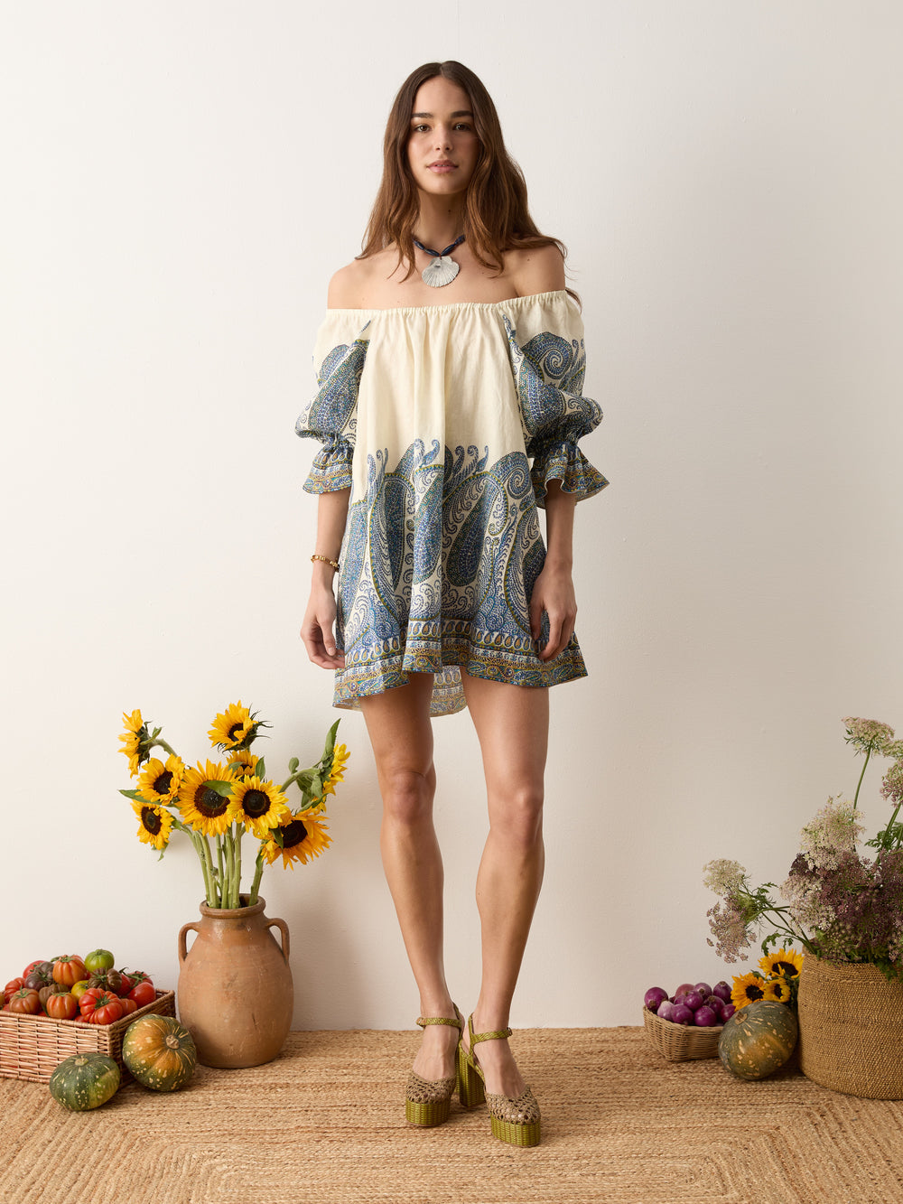 arcadia paisley puff sleeve mini dress