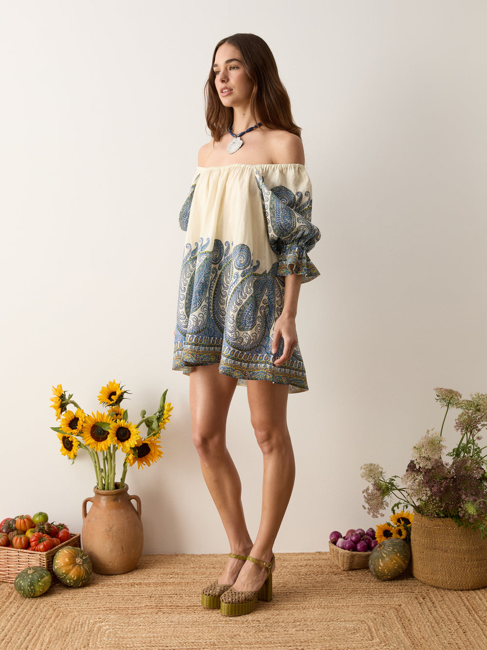 arcadia paisley puff sleeve mini dress