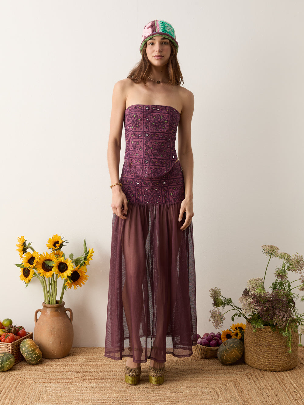 folkora embellished yoke maxi skirt | Boteh