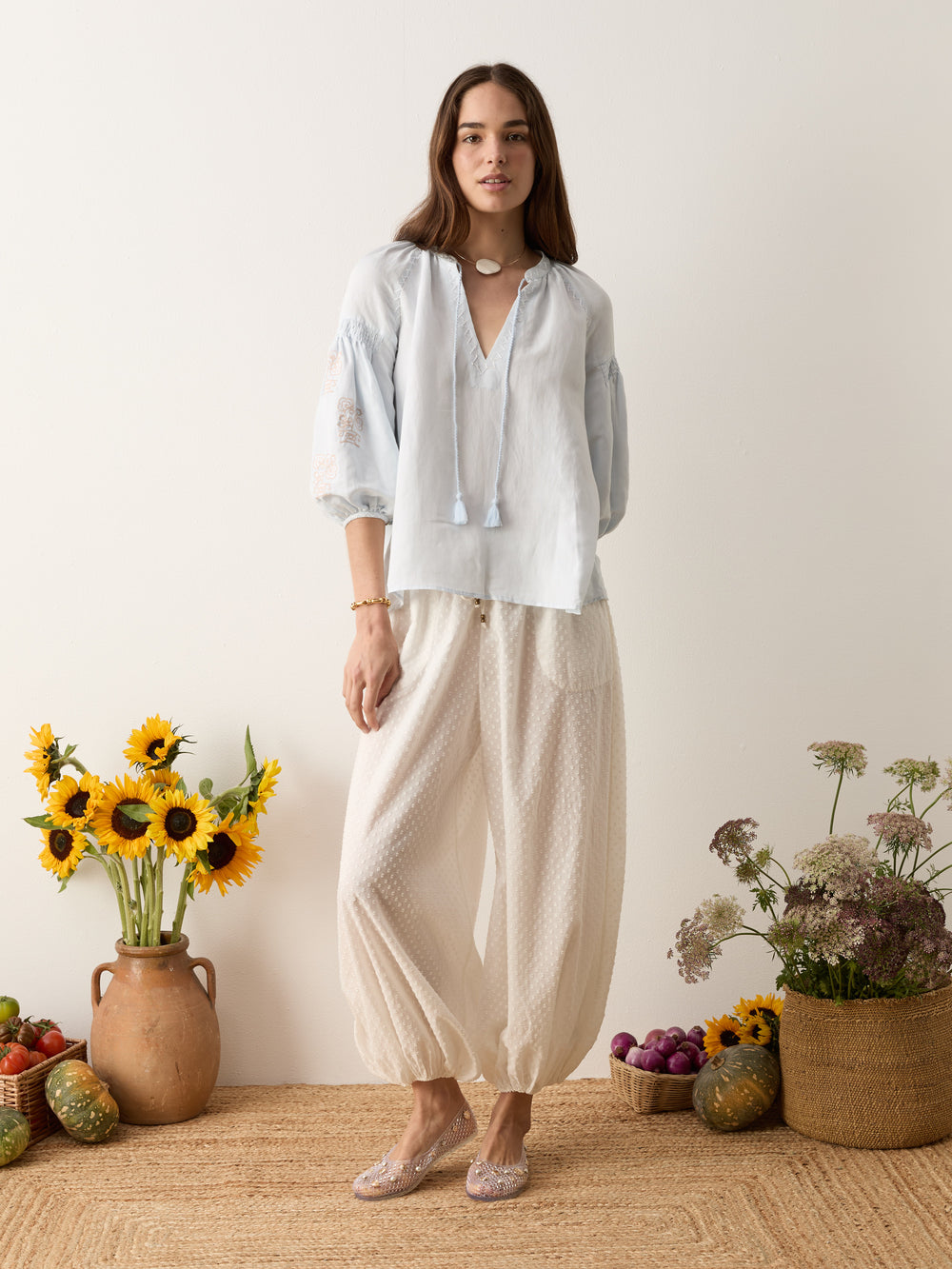 malissa embroidered blouse sky