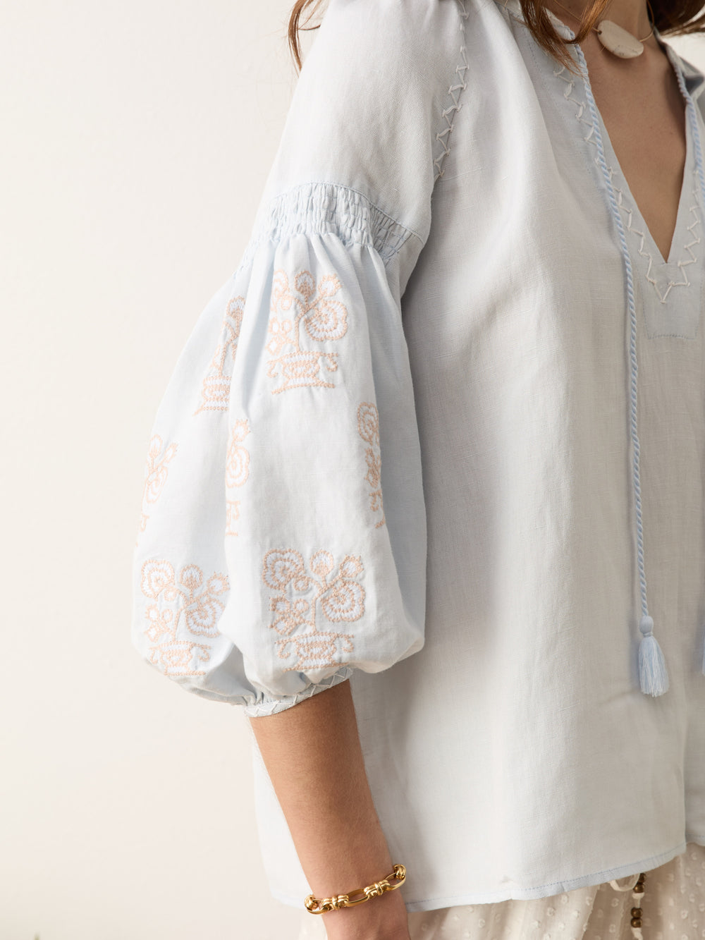 malissa embroidered blouse sky | Boteh
