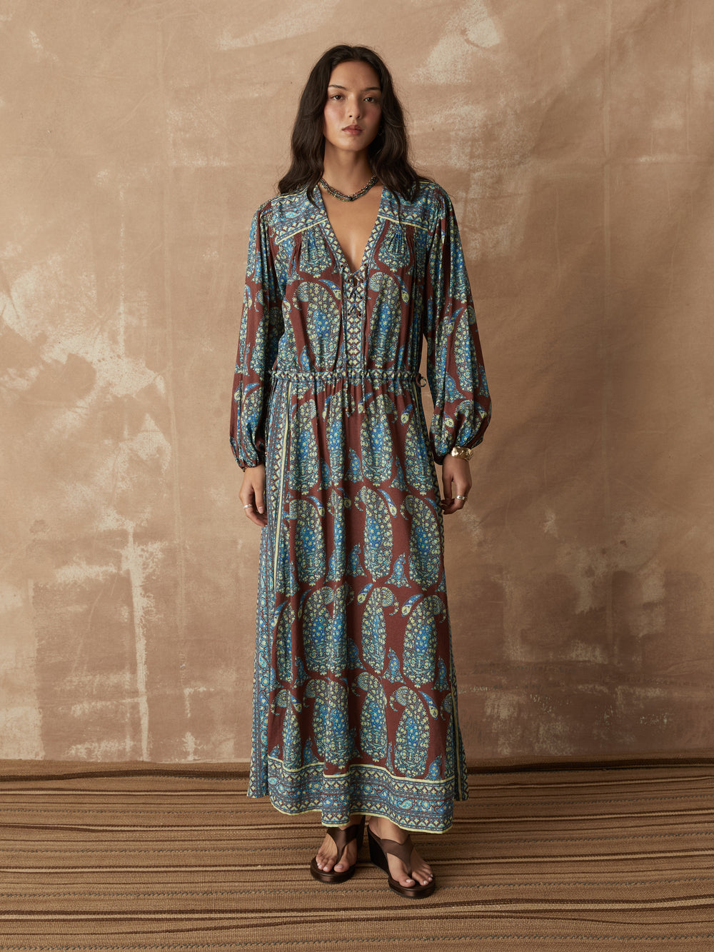 calico lace up maxi smock dress | Boteh