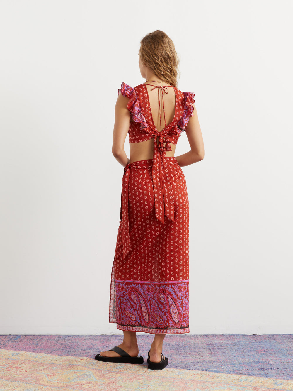Kaleido Ruffle Tie Back Top | Boteh